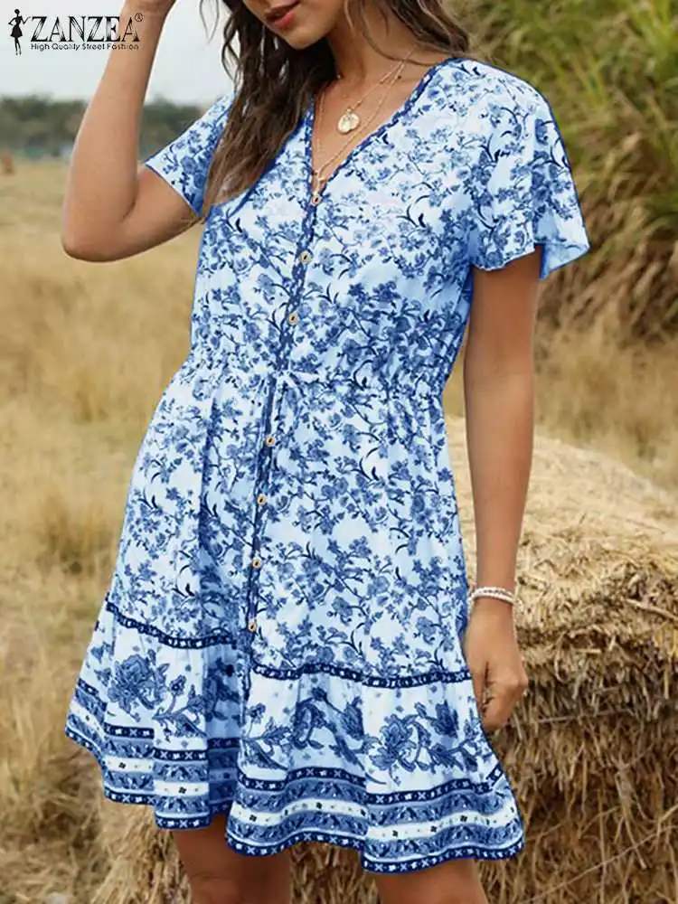 ZANZEA O-Neck Short Sleeve Button Sundress Summer Women Floral Printed Dress Bohemian Fashion Casual Loose Holiday Beach Robe
ZANZEA O-Neck Short Sleeve Button Sundress Summer Women Floral Printed Dress Bohemian Fashion Casual Loose Holiday Beach Robe