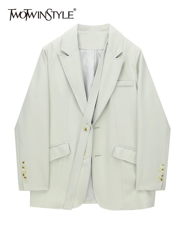 TWOTWINSTYLE Elegant Blazer For Women Notched Collar Long Sleeve Patchwork Lace Up Blazers Female Autumn Clothing Fashion Style
TWOTWINSTYLE Elegant Blazer For Women Notched Collar Long Sleeve Patchwork Lace Up Blazers Female Autumn Clothing Fashion Style