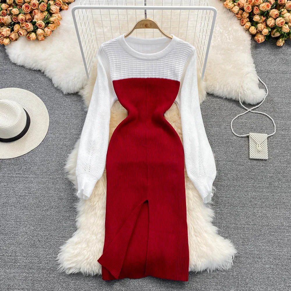 Весеннее французское Ретро женское платье знаменитостей с круглым вырезом, Облегающее вязаное платье с разрезом
Весеннее французское Ретро женское платье знаменитостей с круглым вырезом, Облегающее вязаное платье с разрезом