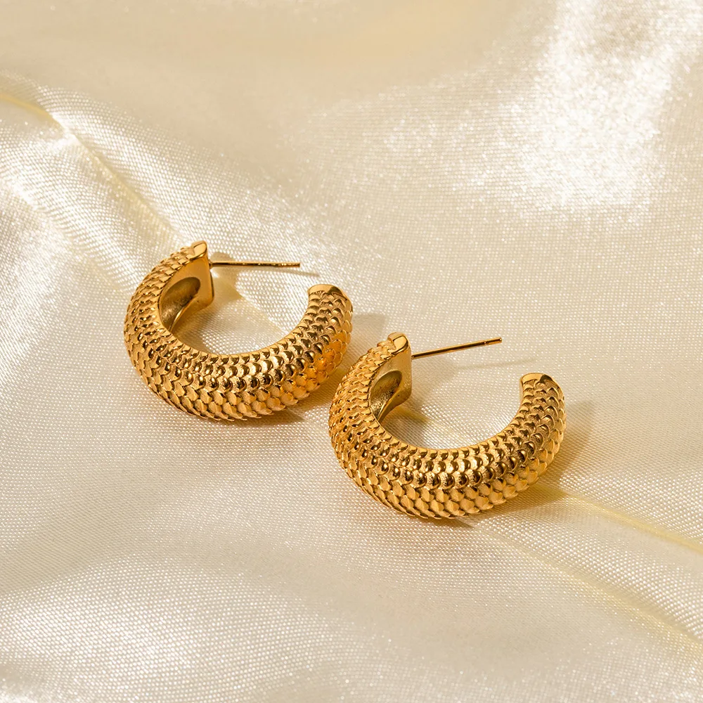 Fashionable New Stainless Steel Thick Cylindrical Fish Scale C-shaped Earrings, Personalized Women's Titanium Steel Jewelry
Fashionable New Stainless Steel Thick Cylindrical Fish Scale C-shaped Earrings, Personalized Women's Titanium Steel Jewelry