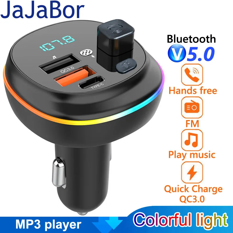 

JaJaBor FM передатчик Тип C QC3.0 двойной USB 3.1A Быстрая зарядка TF карта U диск Автомобильный MP3 музыкальный плеер Bluetooth Handsfree автомобильный комплект