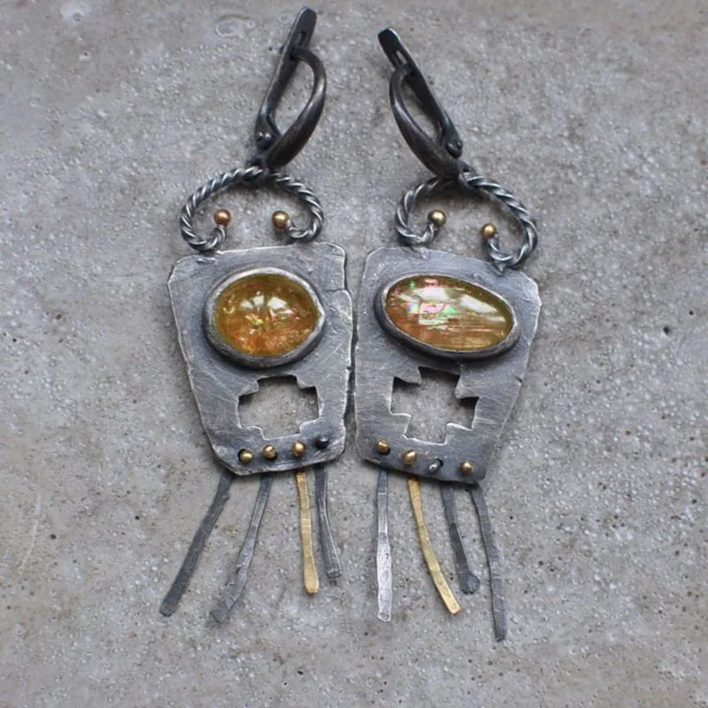 Tribal Ethnic Style Round Oval Fire Opal Stone Pendant Earrings Geometric Antique Metal Hollow Cross Design Tassel Earrings New
Tribal Ethnic Style Round Oval Fire Opal Stone Pendant Earrings Geometric Antique Metal Hollow Cross Design Tassel Earrings New