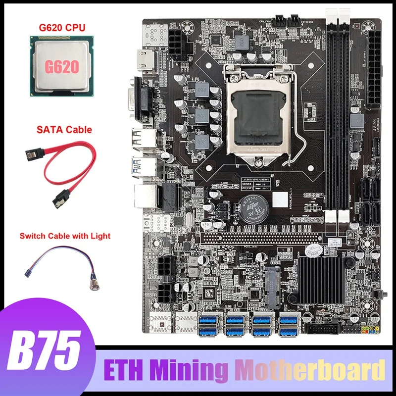 B75 ETH Mining Motherboard 8XUSB3.0+G620 CPU+Switch Cable With Light+SATA Cable LGA1155 B75 USB BTC Miner Motherboard
B75 ETH Mining Motherboard 8XUSB3.0+G620 CPU+Switch Cable With Light+SATA Cable LGA1155 B75 USB BTC Miner Motherboard