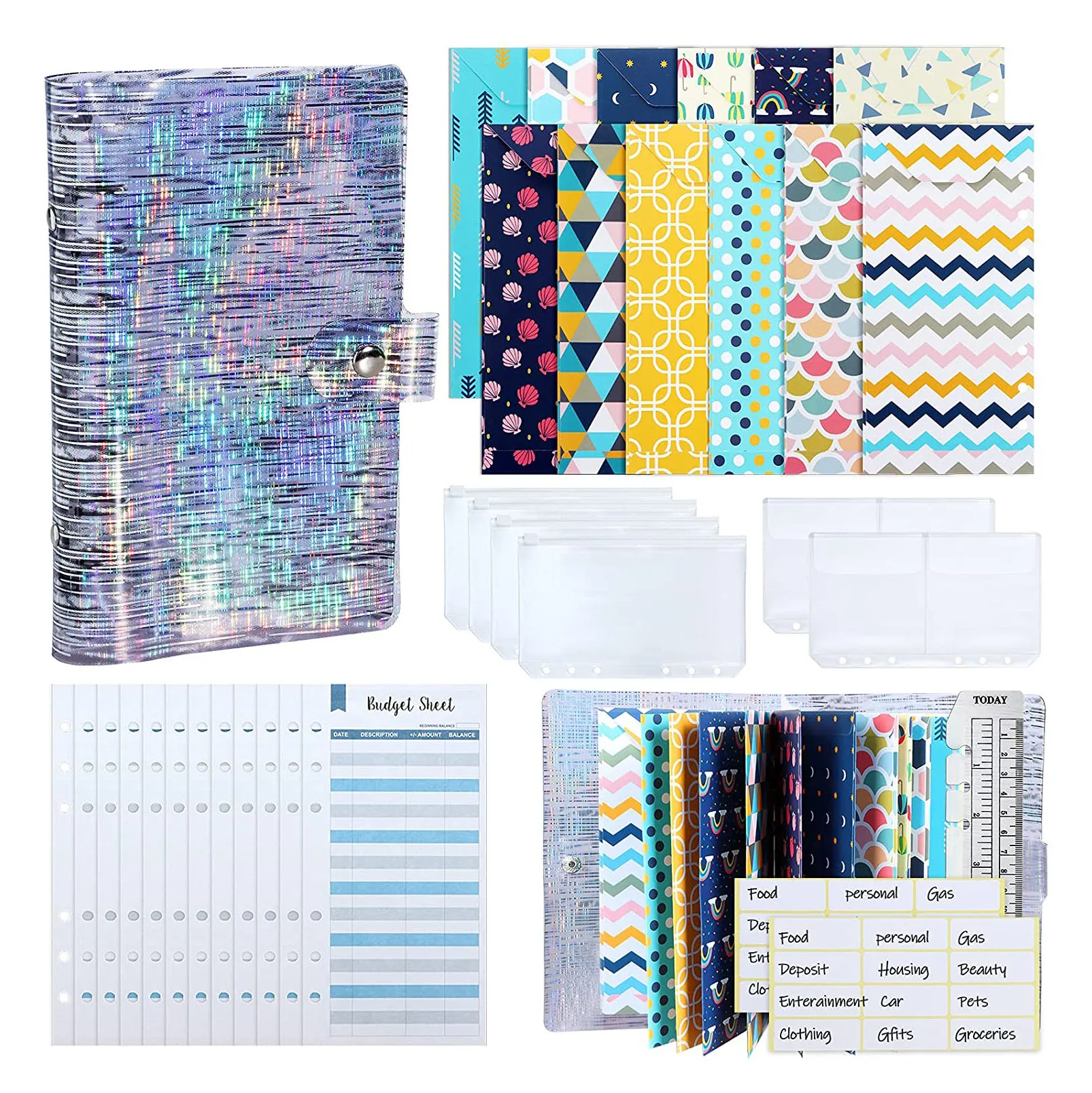 34 Pcs Budget Binder Cash Envelope Planner System, with Money Envelopes,Expense Budget Sheets, PVC Storage Bags, Labels, Ruler
34 Pcs Budget Binder Cash Envelope Planner System, with Money Envelopes,Expense Budget Sheets, PVC Storage Bags, Labels, Ruler