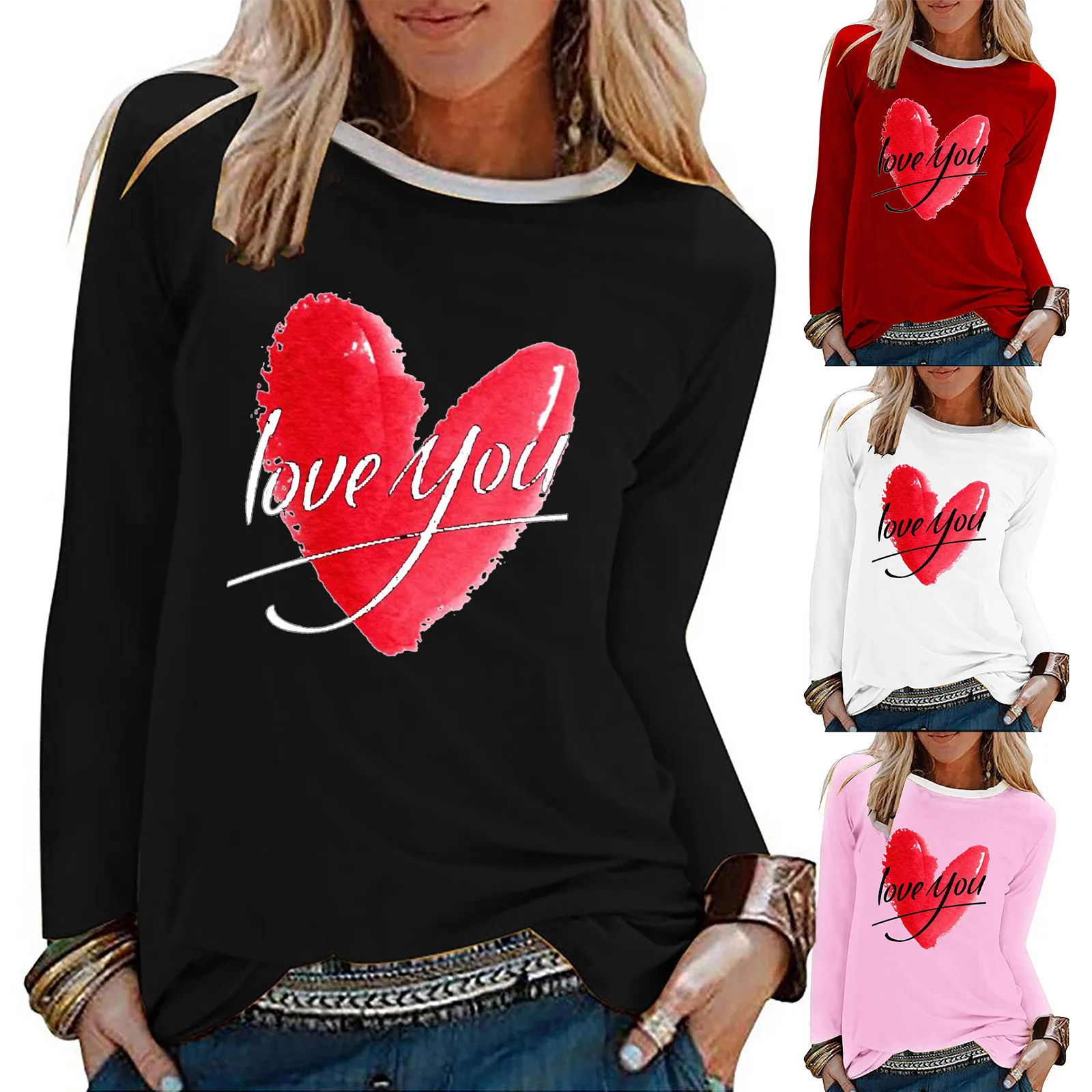 Women Long Sleeve Round Neck Letter Heart Print Pullover Casual T Shirt
Women Long Sleeve Round Neck Letter Heart Print Pullover Casual T Shirt