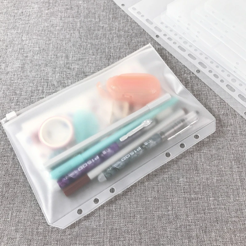 A5 A6 A7 File Holder 6 Holes Transparent PVC Loose Leaf Pouch with Self-Styled Zipper Filing Product Binder 
A5 A6 A7 File Holder 6 Holes Transparent PVC Loose Leaf Pouch with Self-Styled Zipper Filing Product Binder