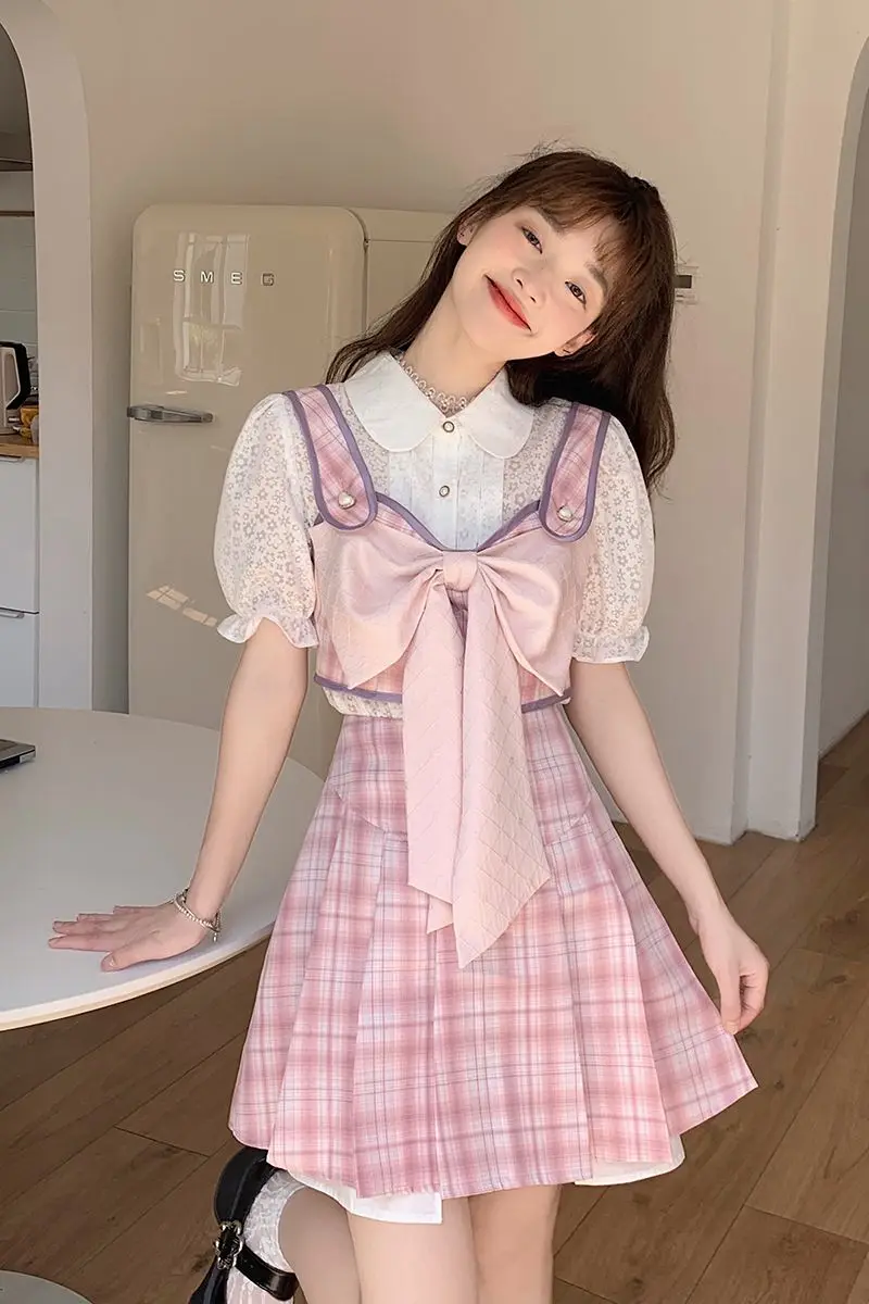 2023 college style two piece set jk skirt summer cute girl bow set korean style jk pink college short sleeve vest jk dress set
2023 college style two piece set jk skirt summer cute girl bow set korean style jk pink college short sleeve vest jk dress set