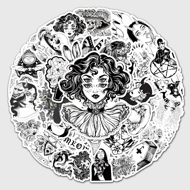 50pcs Gothic Stickers Witch Gothic Punk Horror Movie Notebook Stationery Diy Scrapbook Skeleton Stickers Retro Craft Supplies
50pcs Gothic Stickers Witch Gothic Punk Horror Movie Notebook Stationery Diy Scrapbook Skeleton Stickers Retro Craft Supplies