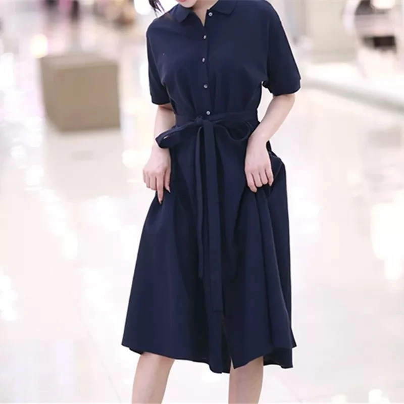 Summer Women Alligator Polo Collar Dress Casual Shirt Dresses Femal Turn Down Collar Short Sleeve Long T-Shirt Single Breasted 
Summer Women Alligator Polo Collar Dress Casual Shirt Dresses Femal Turn Down Collar Short Sleeve Long T-Shirt Single Breasted