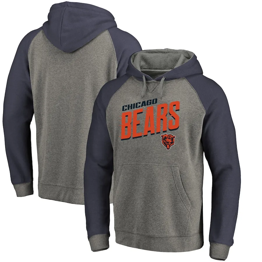 

Chicago Men Hoodies sweatshirt Pro Line by Fanatics Branded Slant Strike Tri-Blend Raglan Pullover football Bears Hoodie Grey