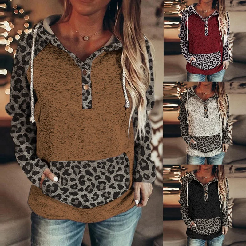Women's Fashion Casual Leopard Print Button Long Sleeve Hooded Sweater 
Women's Fashion Casual Leopard Print Button Long Sleeve Hooded Sweater