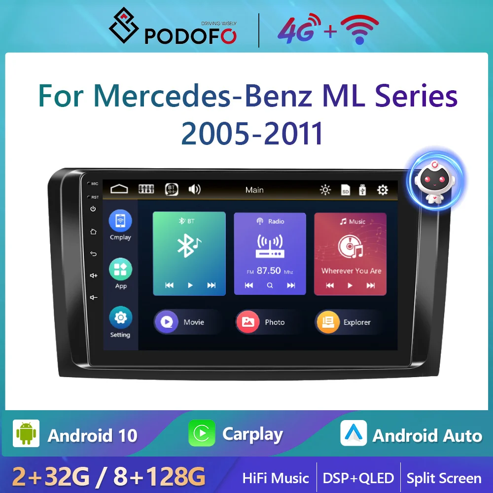 Podofo 8+128G Android 10.0 Car Radio For Mercedes-Benz ML Series 2005-2011 CarPlay Autoradio Stereo Player 4G+WIFI AI Voice
Podofo 8+128G Android 10.0 Car Radio For Mercedes-Benz ML Series 2005-2011 CarPlay Autoradio Stereo Player 4G+WIFI AI Voice