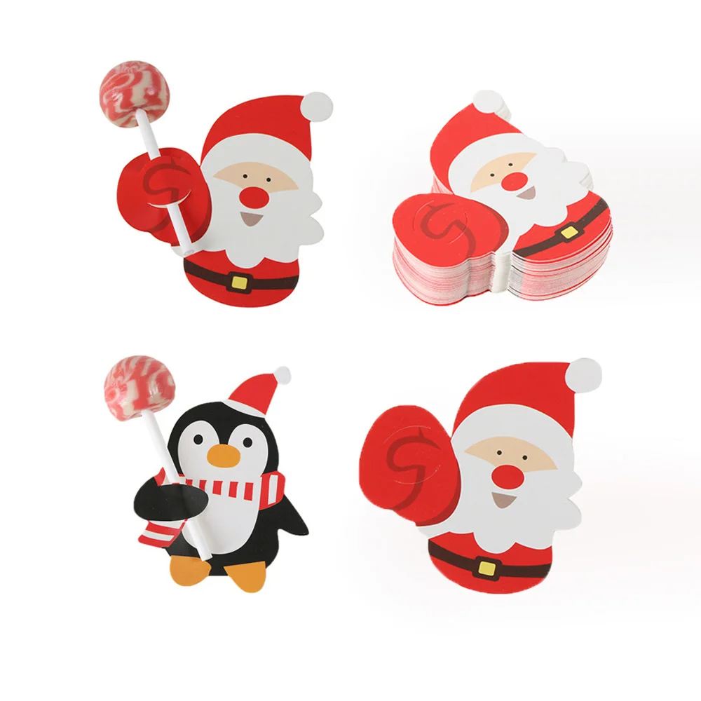 

Christmas Lollipops Paper Lollipop Cards 50Pcs Cute Santa Claus/Penguin Candy Decoration Package Card New Year Party Supplies