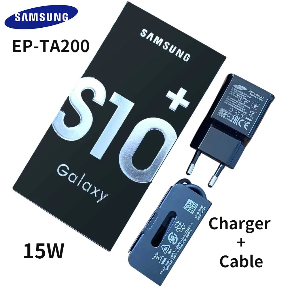 

15W Samsung EP-TA200 Fast Charger USB Quick Charge Adapter Type C Cable for Samsung S10+ S8 S9+Retail Package зарядное