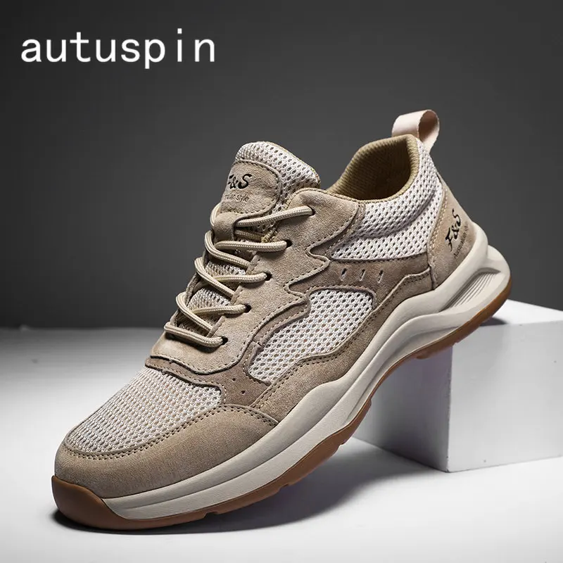 

Autuspin Plus Size 44 Women's Vulcanized Shoes Ladies Summer Fashion Genuine Leather Splicing Mesh Breathable Sports Sneakers