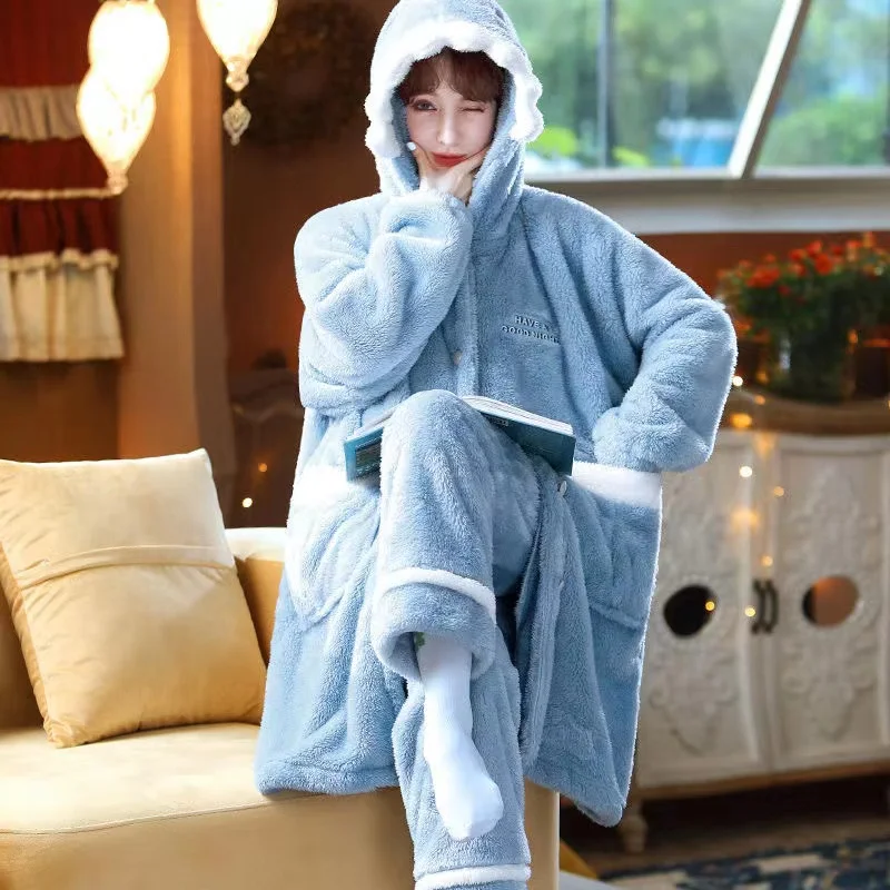 Cute Pajamas Sets For Women Hooded Nightgown Suits Winter Thicken Warm Sleepwear Kawaii Flannel Homewear Home Clothes Fema
Cute Pajamas Sets For Women Hooded Nightgown Suits Winter Thicken Warm Sleepwear Kawaii Flannel Homewear Home Clothes Fema