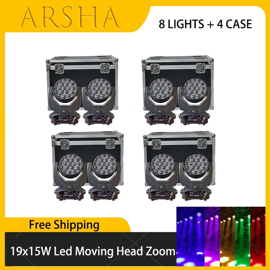 8 шт. 19x15w RGBW 4 в 1 светильник фонариками, светодиодный зум Lyre Wash движущаяся головка DJ light s с кольцевым управлением DMX512 движущийся головной свет
8 шт. 19x15w RGBW 4 в 1 светильник фонариками, светодиодный зум Lyre Wash движущаяся головка DJ light s с кольцевым управлением DMX512 движущийся головной свет
