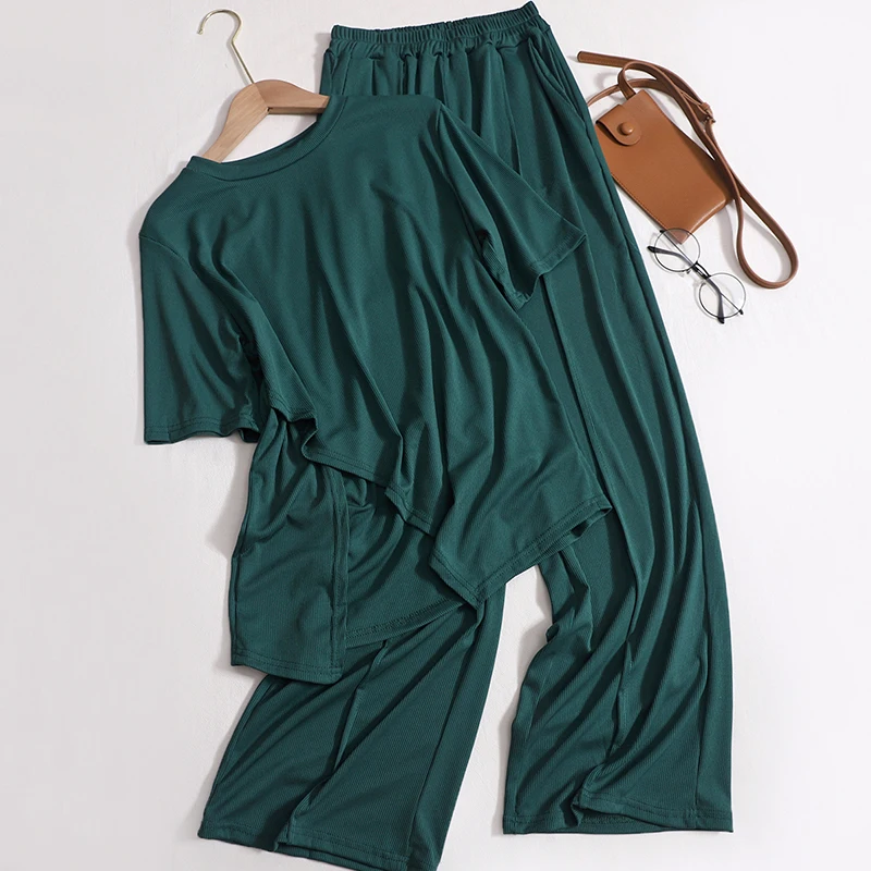 Casual Two-Piece Suit for Female, Loose Slit, Round Neck T-Shirt, High Waist Wide Leg Trousers, Solid Color, New Fashion, Summer
Casual Two-Piece Suit for Female, Loose Slit, Round Neck T-Shirt, High Waist Wide Leg Trousers, Solid Color, New Fashion, Summer