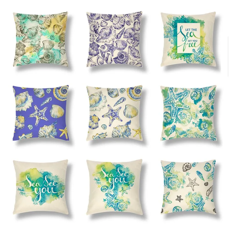 

Colorful Ocean Theme Pillows Cases for Sofa Home Car Cushion Cover Pillow Covers Decor Cartoon Pillowcase 45x45cm