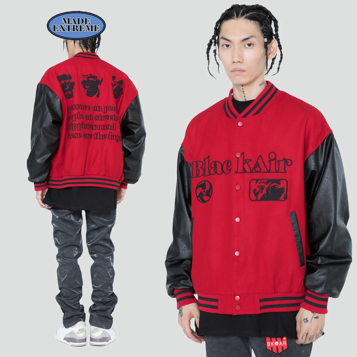 BLACK AIR character graphic mens fashion clothing trends vintage bomber jacket colour block jacket men varsity jacket
BLACK AIR character graphic mens fashion clothing trends vintage bomber jacket colour block jacket men varsity jacket