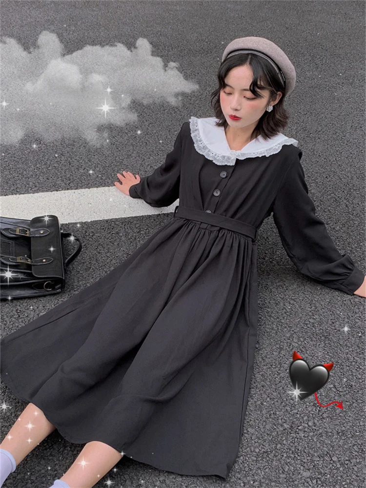 2022 Harajuku Gothic Kawaii Black Sailor Dress Women Lolita Girl Style Lace Collar Vintage Bandage Casual Pleated Long Vestidos
2022 Harajuku Gothic Kawaii Black Sailor Dress Women Lolita Girl Style Lace Collar Vintage Bandage Casual Pleated Long Vestidos