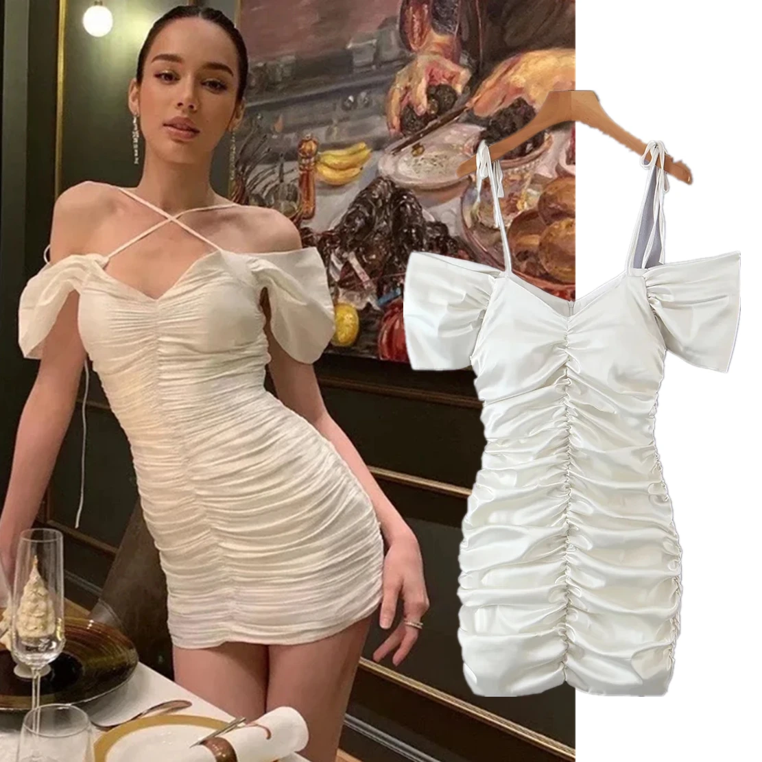 Withered 2023 French Style Vintage Pleated Summer Suspender Dress Fashion ELegant Sexy Mini Party Dress Women Tops
Withered 2023 French Style Vintage Pleated Summer Suspender Dress Fashion ELegant Sexy Mini Party Dress Women Tops