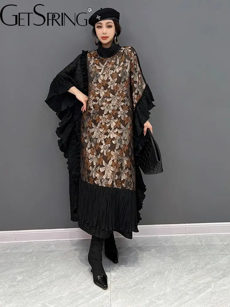 GetSpring Women Dress Stand Collar Patchwork Batwing Sleeve Black Dresses Temperament Fashion Loose Long Ladies Dress Autumn New
GetSpring Women Dress Stand Collar Patchwork Batwing Sleeve Black Dresses Temperament Fashion Loose Long Ladies Dress Autumn New