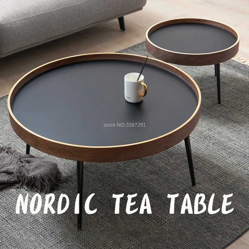 

Кофейный столик в скандинавском стиле для маленькой квартиры из твердой древесины, роскошный современный минималистичный круглый гостиная, черный ореховый комбинированный