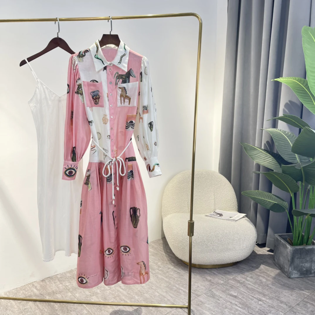New Cartoon Print 2022 Spring Summer Single-breasted Stitching Lapel Large Swing Long Sleeves High Waist A-line Midi Dress
New Cartoon Print 2022 Spring Summer Single-breasted Stitching Lapel Large Swing Long Sleeves High Waist A-line Midi Dress