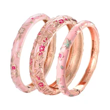 Womens Bracelets Set Bangle On Hand Hinge Enamel Cloisonne Bangles For Women Pink Vintage Birthday Gift For Mother