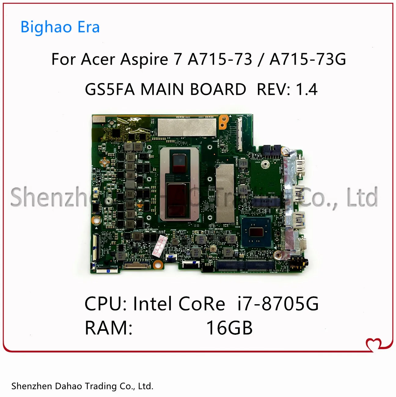 For Acer Aspire 7 A715-73 A715-73G-75BW Laptop Motherboard With i7-8705G CPU 16GB-RAM GS5FA MAIN BPARD 100% Fully Tested
For Acer Aspire 7 A715-73 A715-73G-75BW Laptop Motherboard With i7-8705G CPU 16GB-RAM GS5FA MAIN BPARD 100% Fully Tested