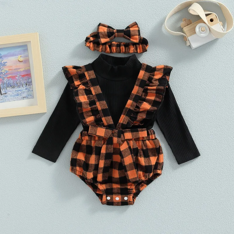 Halloween Baby Girls Clothes Outfit Spring Fall High Collar Long Sleeve Ribbed Tops Plaid Lace Splicing Bow Suspender Bodysuit
Halloween Baby Girls Clothes Outfit Spring Fall High Collar Long Sleeve Ribbed Tops Plaid Lace Splicing Bow Suspender Bodysuit