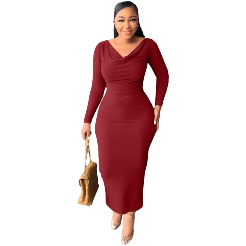 Elegant Party Evening Dress For Women Fashion Long Sleeve V Neck Bodysuit Long Dress Solid Color Ankara Robes Fall New Vestidos 
Elegant Party Evening Dress For Women Fashion Long Sleeve V Neck Bodysuit Long Dress Solid Color Ankara Robes Fall New Vestidos