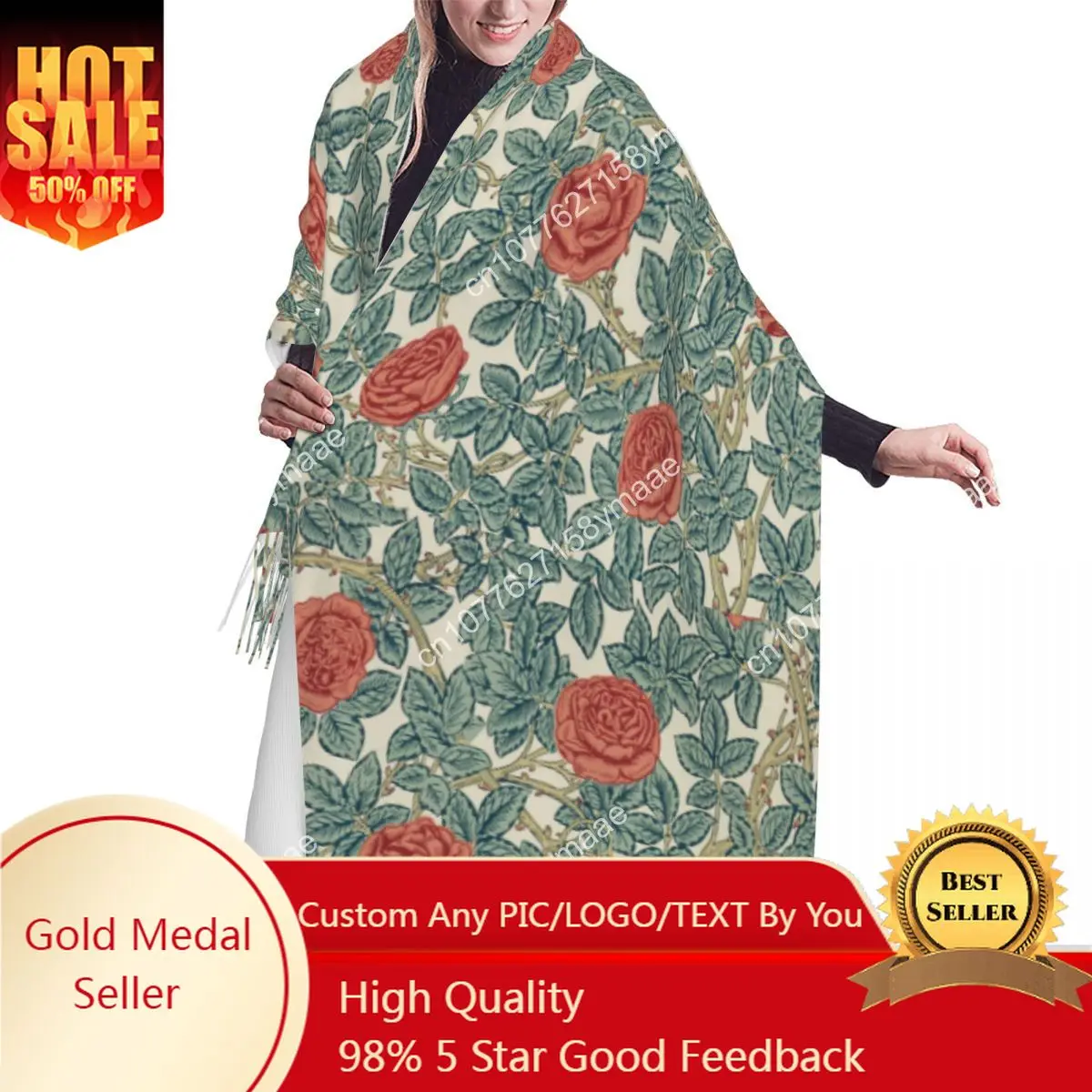 Custom William Morris Rambling Rose Pattern Emery Blue Spring Thicket Scarf Men Women Winter Warm Scarves Versatile Shawls Wraps
Custom William Morris Rambling Rose Pattern Emery Blue Spring Thicket Scarf Men Women Winter Warm Scarves Versatile Shawls Wraps