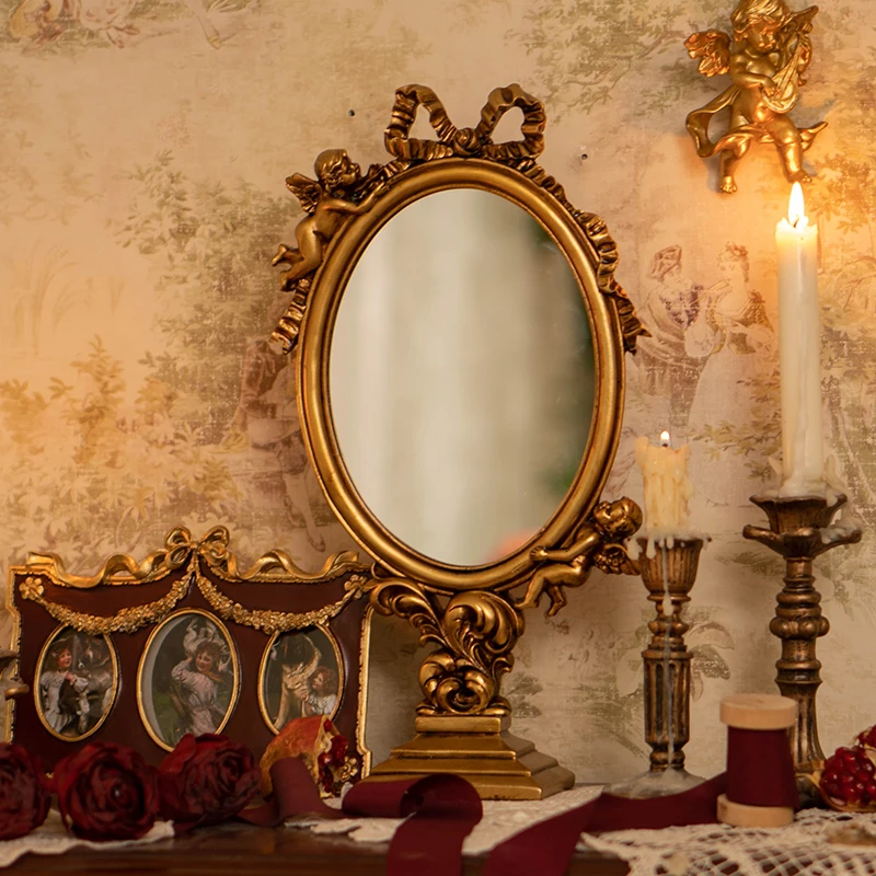 

Vanity Makeup Decore Miroir Glass Holder Vintage Nordic Desk Mirror Bedroom Bathroom Small Decoracion Para El Hogar Room Decor