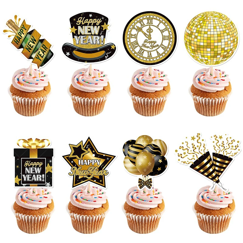 

8Pcs/set 2024 Happy New Year Cupcake Decor Cake Toppers For Xmas Merry Christmas Party Decoration Supplies Cake Decorating Tool