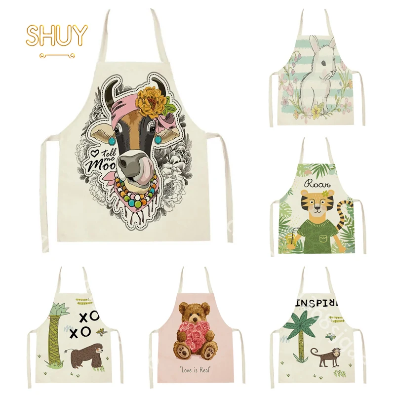

Cute Cartoon Animal Apron Funny Cattle Kitchen Kids Aprons Home Cooking Baking Cleaning Parent-child Linen Sleeveless Bib Gift