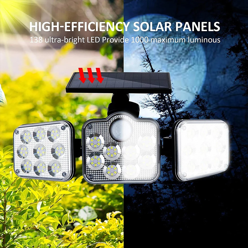 Solar Power Pathway Light 3 Heads Outdoor Wall Light Adjustable IP65 Waterproof Garden Lamp 108/122/138/171COB
Solar Power Pathway Light 3 Heads Outdoor Wall Light Adjustable IP65 Waterproof Garden Lamp 108/122/138/171COB