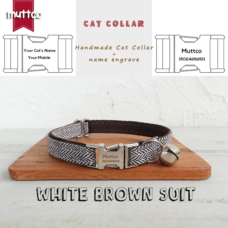 MUTTCO engraved cute and beautiful self-design personalized cat collars WHITE BROWN SUIT handmade collar 2 sizes UCC142
MUTTCO engraved cute and beautiful self-design personalized cat collars WHITE BROWN SUIT handmade collar 2 sizes UCC142