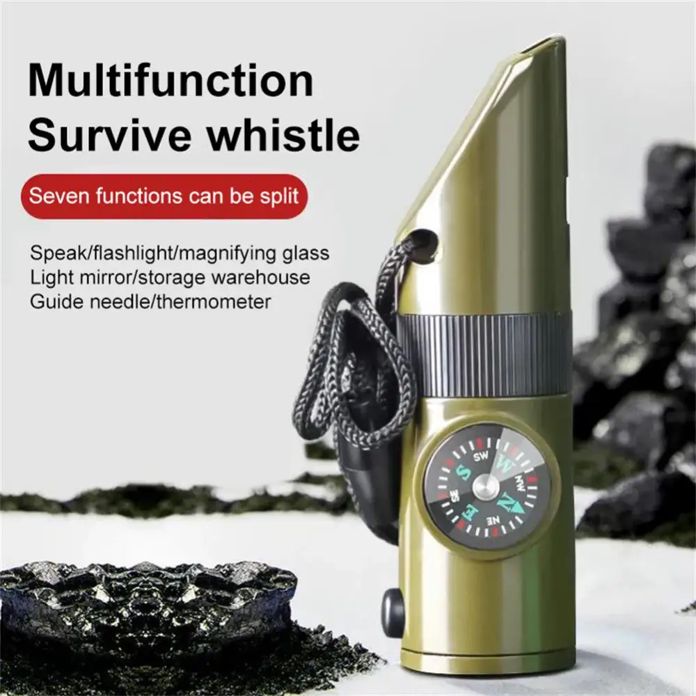 

Outdoor Seven-in-One Multi-Function Whistle Life-saving Whistle With LED Light Thermometer Compass 7 In 1 Camping Survival Tools