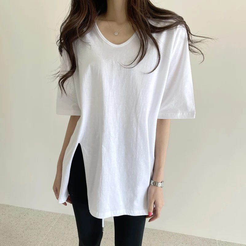 2021 Summer Women Korean Candy Color Round Neck Tops Mid-length Pullover Chic Wild Loose Casual Tee Split Short-sleeved T-shirt
2021 Summer Women Korean Candy Color Round Neck Tops Mid-length Pullover Chic Wild Loose Casual Tee Split Short-sleeved T-shirt