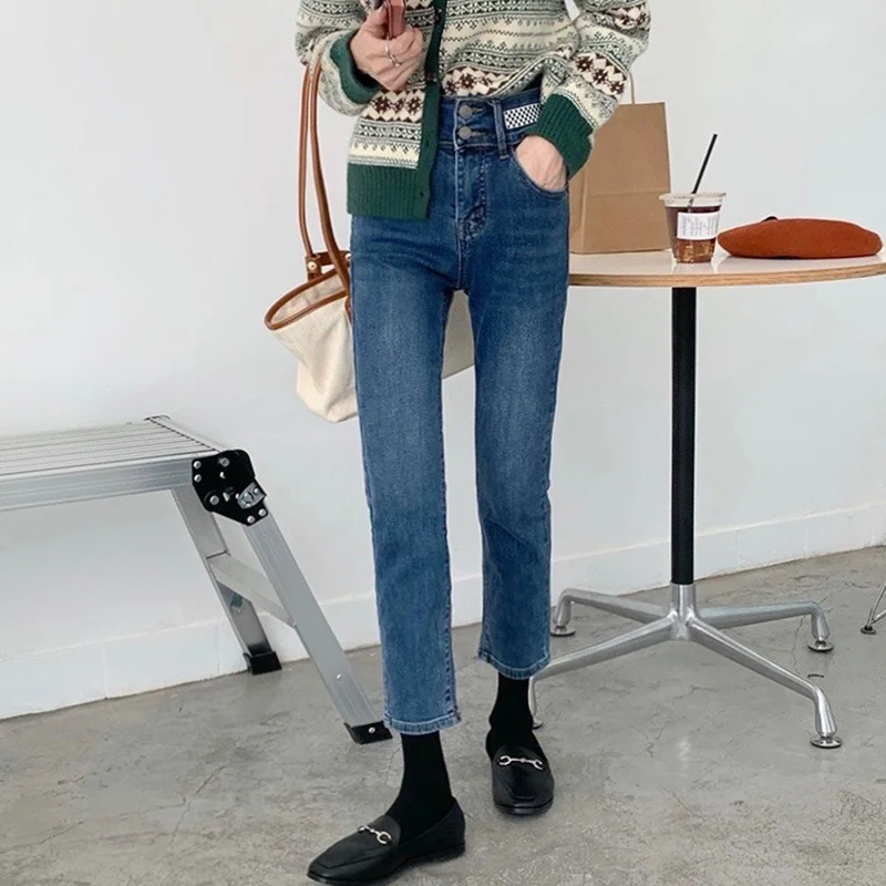 Blue Straight Jeans Women's Spring And Autumn 2021 New Small Man High Waist Thin Nine Point Pipe Pants Ins 
Blue Straight Jeans Women's Spring And Autumn 2021 New Small Man High Waist Thin Nine Point Pipe Pants Ins