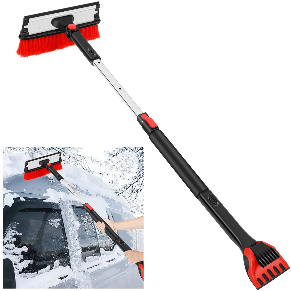 Snow Brush Extendable Ice Scraper with Pivoting Brush Snow Squeegee Snow Removal Tool for Car Auto Truck SUV Windshield Cleaning
Snow Brush Extendable Ice Scraper with Pivoting Brush Snow Squeegee Snow Removal Tool for Car Auto Truck SUV Windshield Cleaning