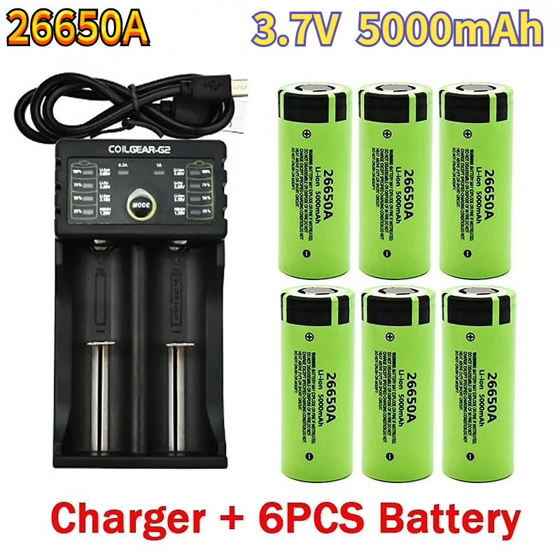 100% New Original high quality 26650 battery 5000mAh 3.7V 50A lithium ion rechargeable battery for 26650A LED flashlight+charger
100% New Original high quality 26650 battery 5000mAh 3.7V 50A lithium ion rechargeable battery for 26650A LED flashlight+charger