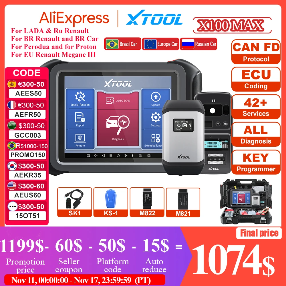 XTOOL X100MAX Key Programmer Tools X100PAD IMMO X100 MAX All System Diagnostic tools 42+Service Bi-Directional ECU Coding CAN FD
XTOOL X100MAX Key Programmer Tools X100PAD IMMO X100 MAX All System Diagnostic tools 42+Service Bi-Directional ECU Coding CAN FD