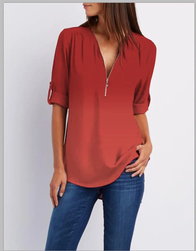 2023 New V-neck Zipper Women's T-shirt Casual Fashion Long Sleeve Solid Gradient Tops Elegant Loose Street Commuter T-shirt
2023 New V-neck Zipper Women's T-shirt Casual Fashion Long Sleeve Solid Gradient Tops Elegant Loose Street Commuter T-shirt