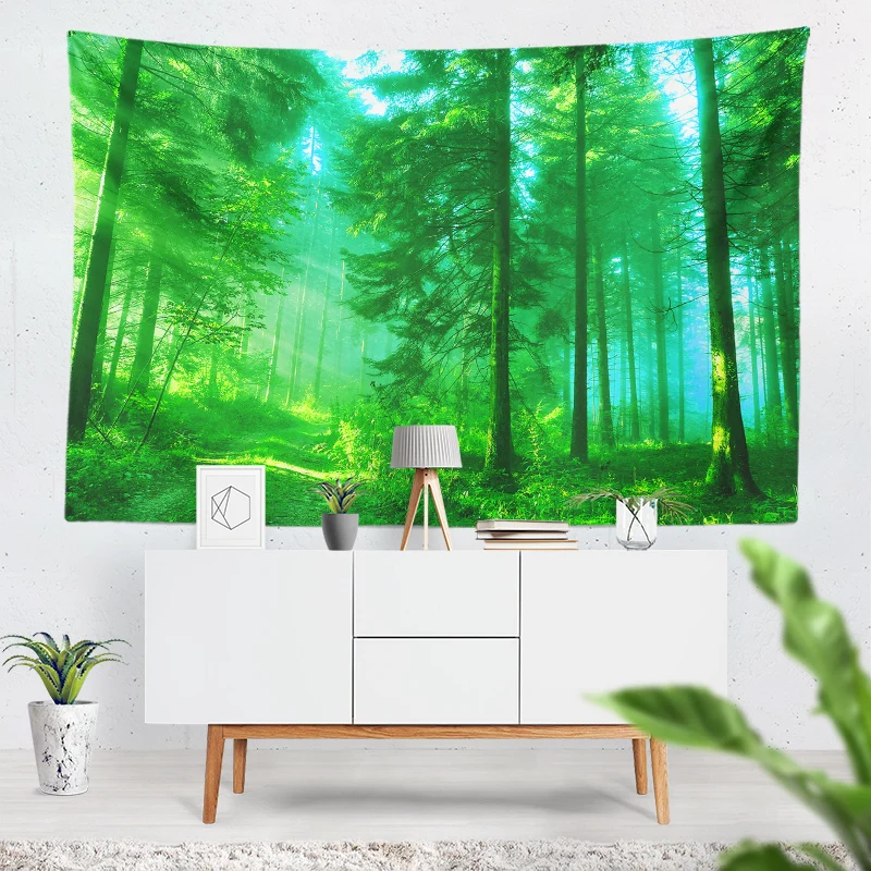 

Green Natural Forest Tapestry Cheap Hippie Wall Hanging Bohemian Psychedelic Tapestries Mandala Bedroom Dorm Art Decor Drop Ship