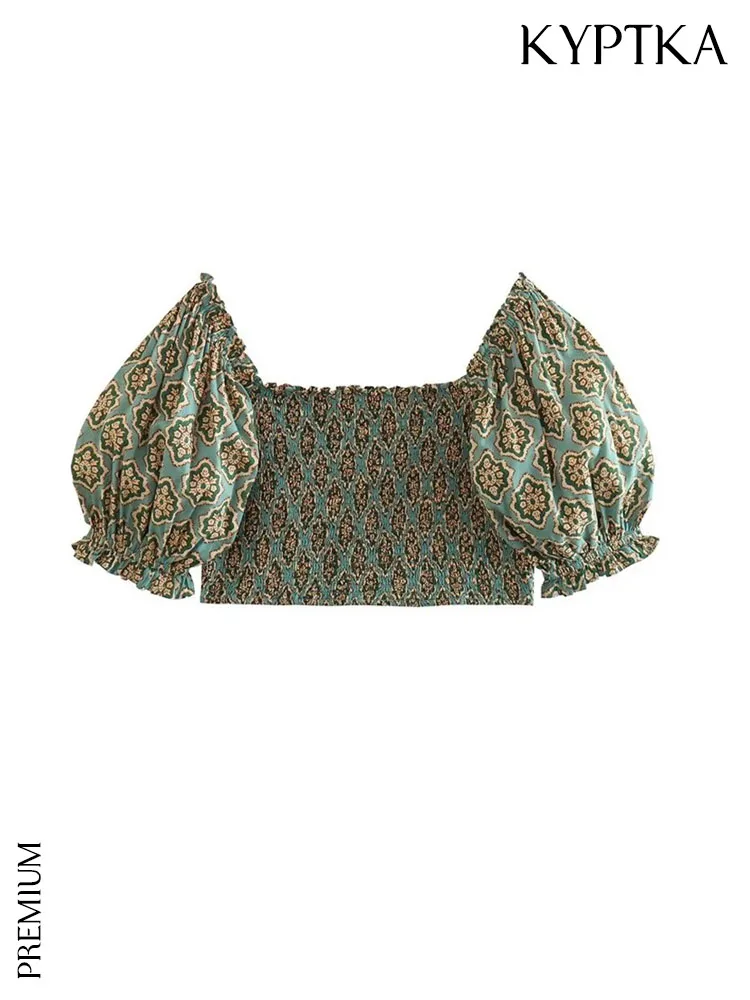 KYPTKA Women Fashion Printed Smocked Elastic Crop Blouses Sexy Straight Neck Puff Sleeves Female Shirts Blusas Chic Tops
KYPTKA Women Fashion Printed Smocked Elastic Crop Blouses Sexy Straight Neck Puff Sleeves Female Shirts Blusas Chic Tops