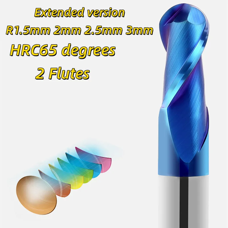Ball Nose End Mill Tungsten Carbide CNC Router Bit Milling Tool Extended version R1.5mm 2mm 2.5mm 3mm HRC65 2Flute Cutting Tools 
Ball Nose End Mill Tungsten Carbide CNC Router Bit Milling Tool Extended version R1.5mm 2mm 2.5mm 3mm HRC65 2Flute Cutting Tools