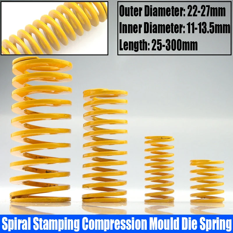 1PCS Yellow Small Load Spiral Stamping Compression Mould Die Spring Outer Diameter 22-27mm Inner Diameter 11-13.5mm L=25-300mm
1PCS Yellow Small Load Spiral Stamping Compression Mould Die Spring Outer Diameter 22-27mm Inner Diameter 11-13.5mm L=25-300mm